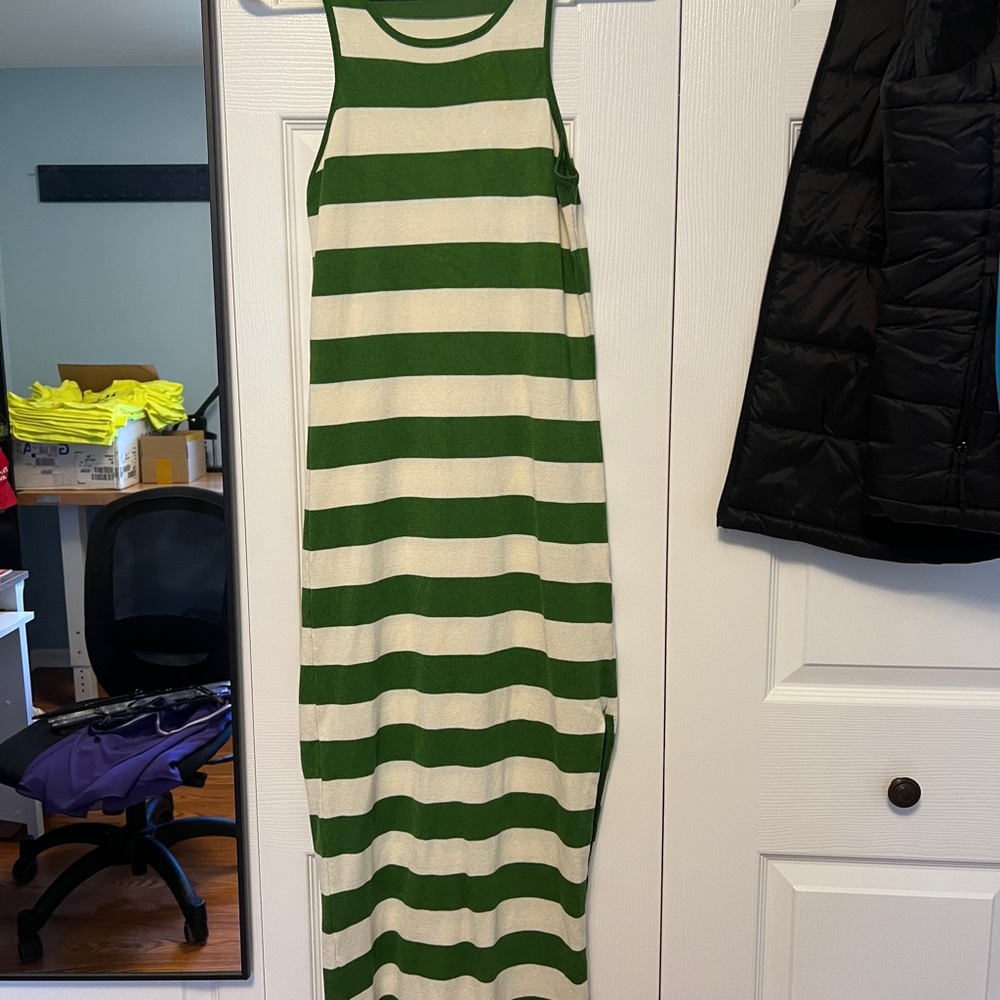 Nuzzle: Green and White Striped Women's Dress